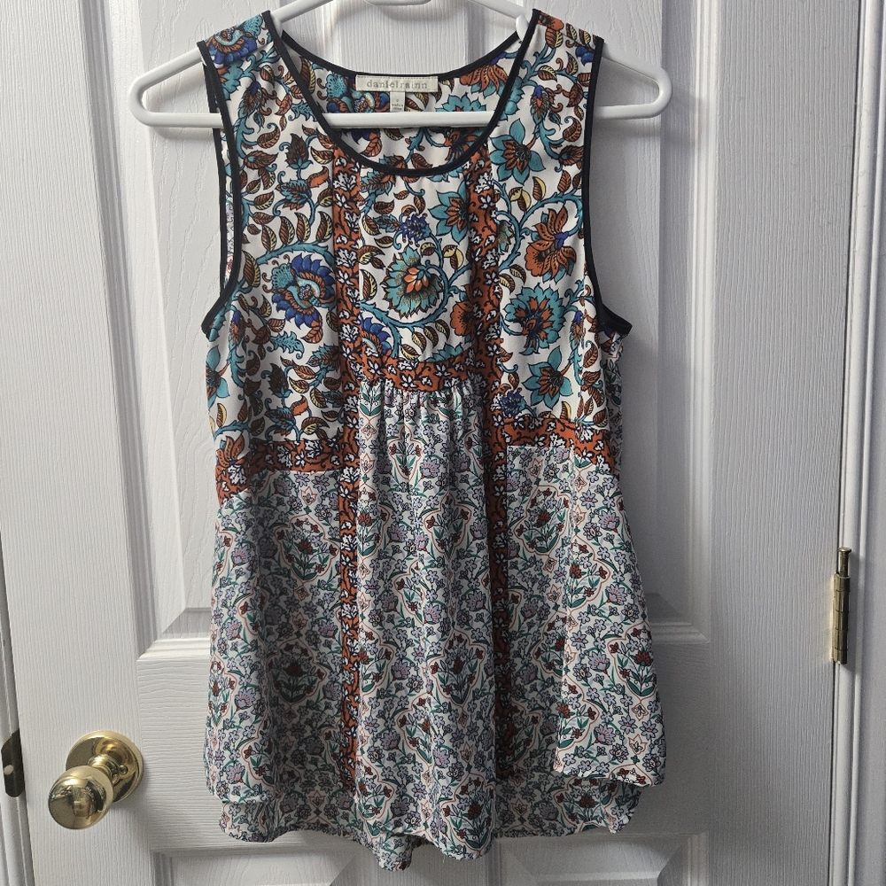 Daniel Rainn Blue and Orange Floral Sleeveless Top